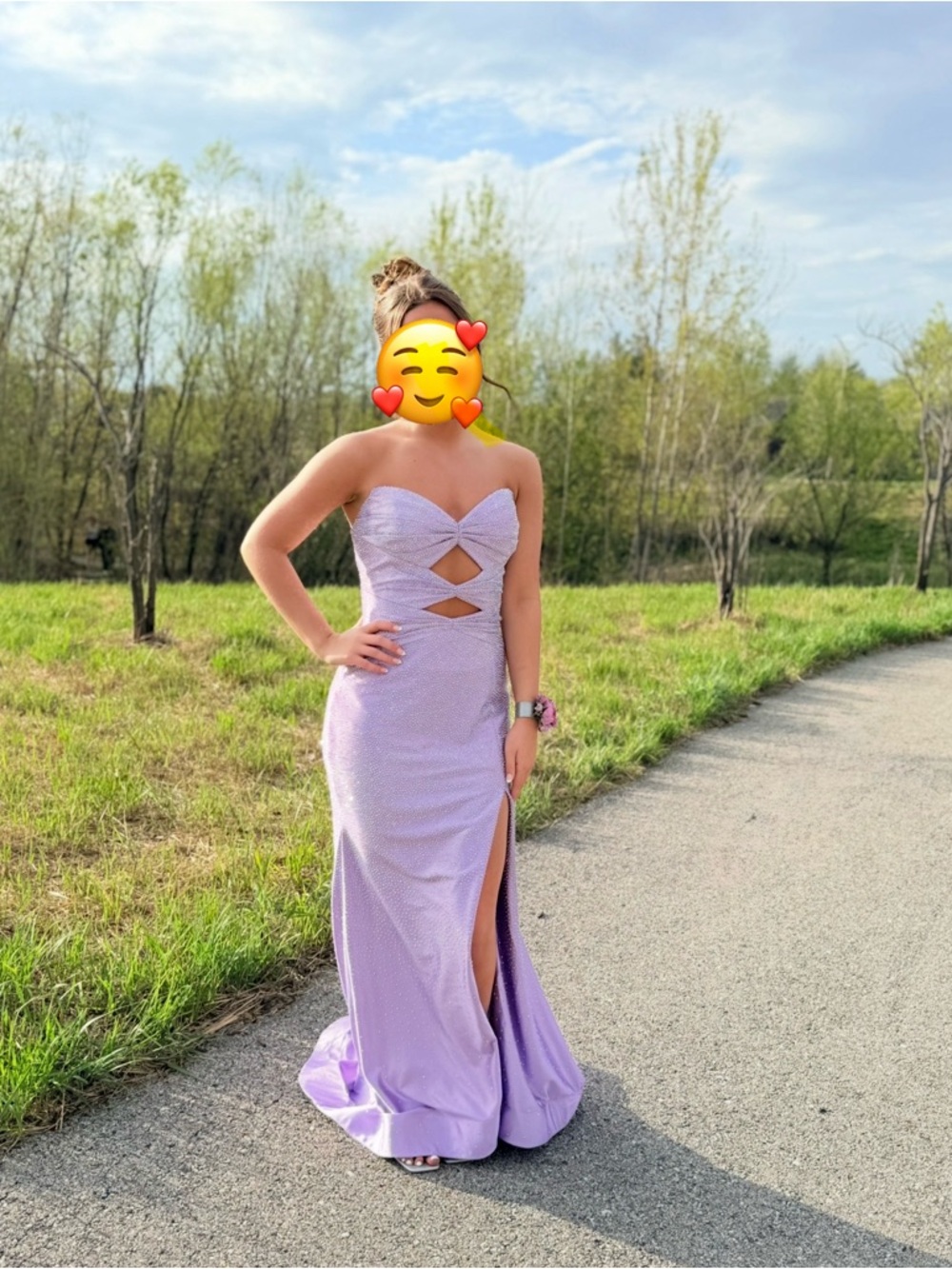 Strapless Lavender Cutout Evening Gown